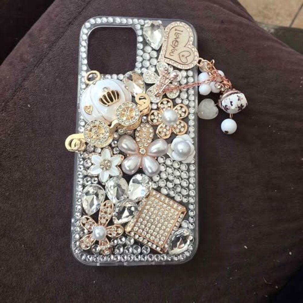 iPhone 12/12 Pro Luxury Bling Rhinestone Pearl Phone Case with Charms new